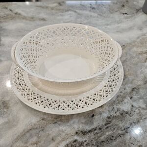 Leeds ware Creamware Classical oval dish 3" x 8.5" and platter 10"